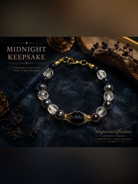 “Midnight Keepsake” Bracelet - Freshwater Pearls & Vintage Czech Glass